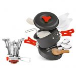 lovehope Camping Cookware Mess Kit, camp stove, Backpacking Gear & Hiking Outdoors Bag Cooking Equipment. Camping Cookset | Compact, Lightweight,& Durable Pot Pan Bowls. (Orange 12 PCS)