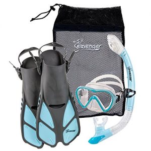 Seavenger Diving Set with Silicone Mask, Trek Fins / Flippers, Dry Top Snorkel and Quick Dry Gear Bag