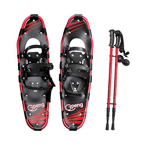 Gpeng 4-in-1 Xtreme Lightweight Terrain Snowshoes for Men Women Youth Kids 14/21/25/27/30 Light Weight Aluminum Alloy Terrain Snow Shoes with Trekking Poles and Free Waterproof Leg Gaiters 