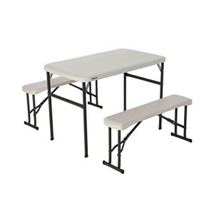 Lifetime Portable Folding Camping Picnic Table and Bench Set, Almond