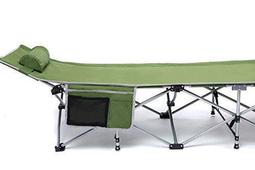 Side Pocket and Carry Bag Army Green Alpcour Folding Camping Cot with Pillow