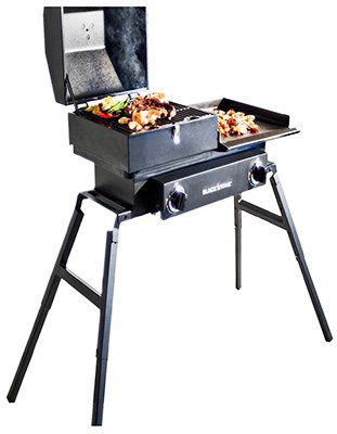 Blackstone Grills Tailgater - Portable Gas Grill and Griddle Combo - Barbecue Box - Two Open Burners “ Griddle Top - Adjustable Legs - Camping Stove Great for Hunting, Fishing, Tailgating and More