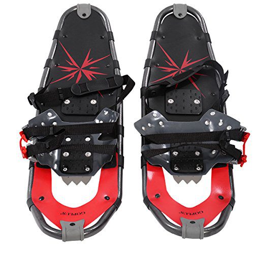 Red Goplus Snowshoes All Terrain Sports 27 with Anti-Shock Adjustable Poles & Carrying Bag for Adults Snow Shoes 