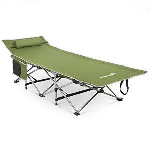 Alpcour Folding Camping Cot with Comfortable Pillow, Side Pocket and Convenience Carry Bag - Army Green