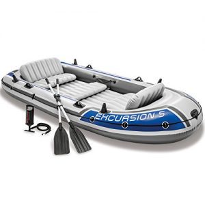 Intex Excursion 5, 5-Person Inflatable Boat Set with Aluminum Oars and High Output Air Pump (Latest Model)
