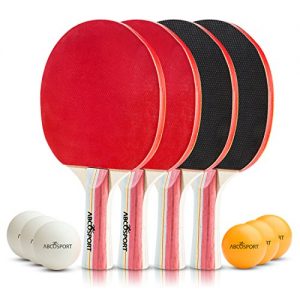 Table Tennis Ping Pong Set - Pack of 4 Premium Paddles/Rackets and 6 Table Tennis Balls - Soft Sponge Rubber