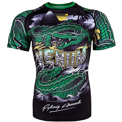 Venum Men's Crocodile Short Sleeve Rash Guard MMA BJJ Black/Green