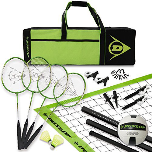 DUNLOP Volleyball Badminton Lawn Game: 11- Piece Outdoor Backyard Party Set