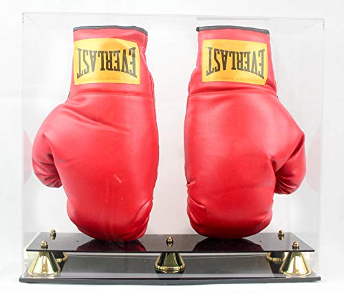 UV Protection Boxing Glove Display Case Holder Showcase Two Gloves Elegant Riser Stand 
