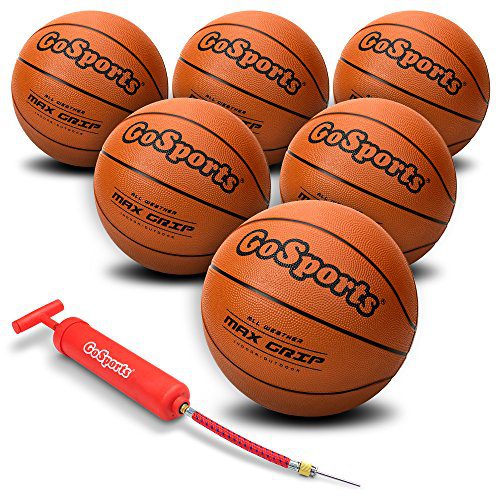 Rubber Basketball Six Pack with Pump & Carrying Bag