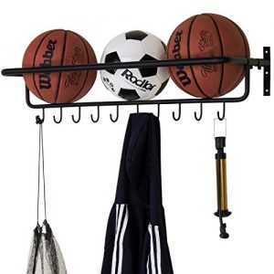MyGift 10-Hook Wall-Mounted Metal Sports Equipment Storage Rack
