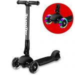Greentest Scooter Foldable Adjustable Height Easy Turning 3 Wheel Scooter Kids Boys Girls Flashing PU Wheels (Black) (Black)