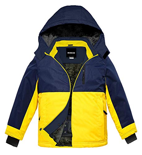 MORCOE Boys' Waterproof Fleece Ski Jacket Winter Outdoor Windproof Snowboarding Snow Coat Travel Outerwear Raincoats