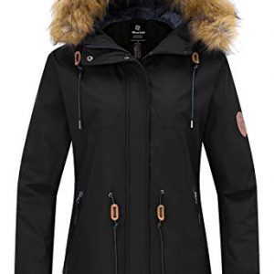 Wantdo Women's Waterproof Ski Fleece Jacket Mountain Parka Warm Faux Fur Collar
