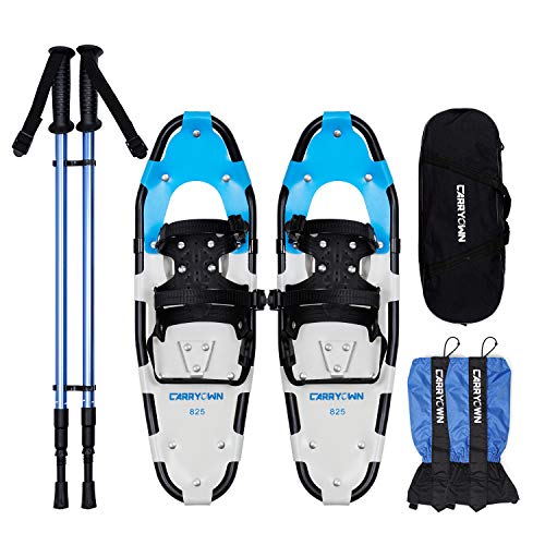 Carryown 4-in-1 Light Weight Snow Shoes Set for Adults Men Women Youth Kids, Aluminum Alloy Terrain Snowshoes with Trekking Poles and Waterproof Leg Gaiters + Carrying Tote Bag， 14" /21"/ 25"/ 30"