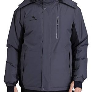 CAMEL CROWN Men's Mountain Snow Waterproof Ski Jacket Detachable Hood Windproof Fleece Parka Rain Jacket Winter Coat