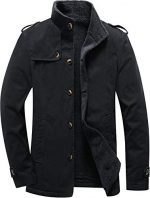 Vcansion Men's Winter Fleece Windproof Jacket Outerwear Single Breasted Classic Cotton Jacket Coats