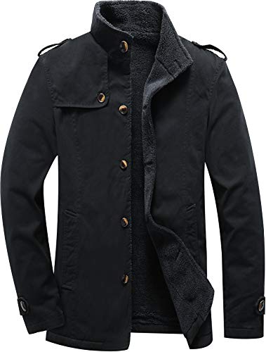 Vcansion Men's Winter Fleece Windproof Jacket Outerwear Single Breasted Classic Cotton Jacket Coats