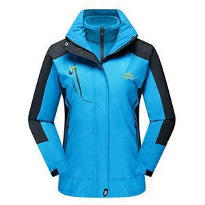 CRYSULLY Women's Winter Mountain 3-in-1 Windbreaker Jackets Fleece Inner Rain Snow Coat Removable Hood