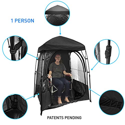 EasyGoProducts CoverU Sports Shelter - 1 Person Weather Tent Pod (Black) - New Larger Bag - Patents Pending