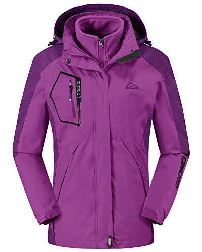Rdruko Women's Outdoor 3-in-1 Waterproof Ski Jacket Fleece Inner Winter Coat with Detachable Hood