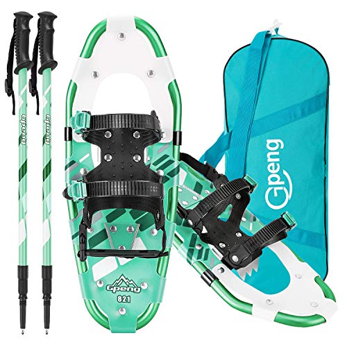 Gpeng 3-in-1 Xtreme Lightweight Snow Shoes Set for Women Men Youth Kids Boys Girls, Light Weight Aluminum Alloy Terrain Snowshoes with Trekking Poles and Carrying Tote Bag, 14/21/27 Inches
