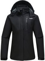Wantdo Womens Detachable Hood Waterproof Fleece Lined Parka Windproof Ski Jacket