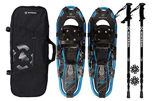 Winterial Shasta Snowshoes 25 Inch Lightweight Aluminum Rolling Terrain Blue Snow Shoes with Carry Bag and Adjustable Poles