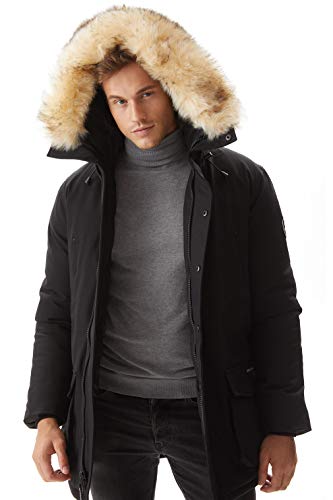 Molemsx Men's Down Alternative Jacket Mountain Thicken Lined Fur Hooded Long Anorak Parka Padded Coat XS-3XL