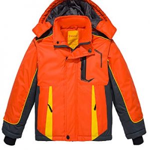 Wantdo Boy's Waterproof Ski Jacket Hooded Windbreaker Fleece Lined Winter Coat