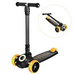 Greentest Scooter Foldable Adjustable Height Easy Turning 3 Wheel Scooter Kids Boys Girls Flashing PU Wheels (Black) (Black-Eye)