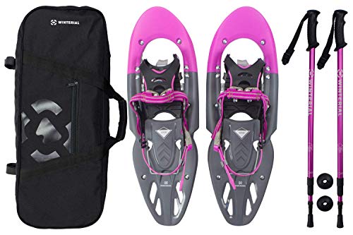 Winterial Yukon Snowshoes 25 Inch Lightweight All Terrain Women's Pink Snow Shoes with Carry Bag and Adjustable Poles