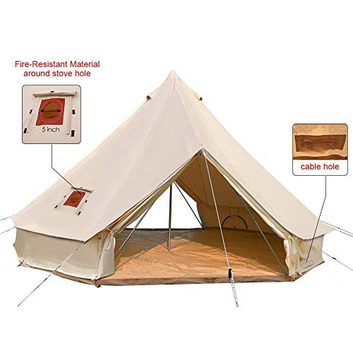PlayDo 4-Season Waterproof Cotton Canvas Bell Tent Wall Yurt Tent with Stove Hole for Outdoor Camping Hunting Hiking Festival Party
