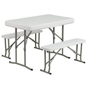 Flash Furniture Plastic Folding Table and Bench Set, DAD-YCZ-103-GG, Granite White