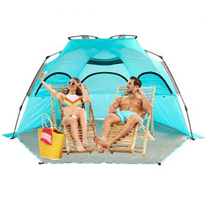 Easy Up Folding Beach Tent, 3-4 Person Sun Shelter for Family and Sports Events,SPF 50+,Large Ventilation Windows and Storage Pockets