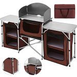 Happybuy Portable Camping Kitchen Table Multifunctional Camping Kitchen Table Windscreen Camping Table Easy-to-Clean Cooking Table Camping Light