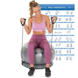 Let's Get Aktiv Exercise Ball with Resistance Bands - 1 Yoga Ball (65cm) + Stability Base, A1 Wall Poster, 2 Exercise Bands Sets (45 & 70cm), Ball Pump, Spare Plugs & Plug Remover - eBook Included!