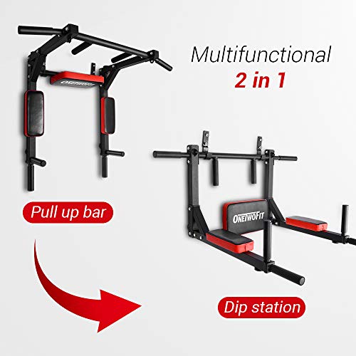 2 in 1 Pull Up Bar Wall Mounted Pad Dip Station with non-slip handles Home Gym 