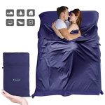 Sleeping Bag Liner, Beauty Star Super Lightweight Single/Double 2 Person Sleeping Bag for Camping, Backpacking, Hiking, Hotel, Portable Envelope Ultralight Sleep Sack with Compression Sack (Navy Blue)