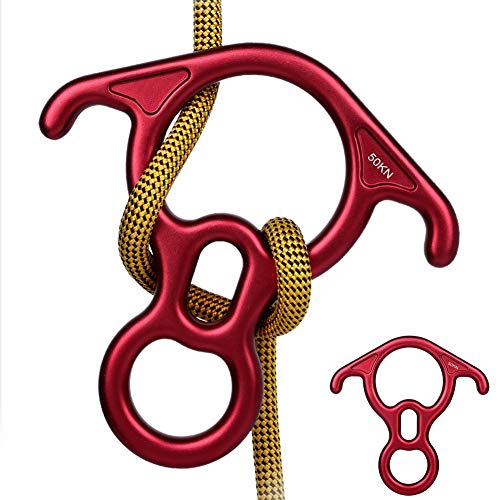 50KN Rescue Figure, 8 Descender Large Bent-Ear Belaying and Rappelling Gear Belay Device Climbing for Rock Climbing Peak Rescue 7075 Aluminum Alloy