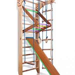 Wall Bars KN-03-220, 87 in Wooden Swedish Ladder Set: Pull Up Bars, Rings, Trapeze, Plank, Horizontal Bars, and Rope Ladder for Training and Physical Therapy - Used in Homes, Gyms, Clinic, and Schools