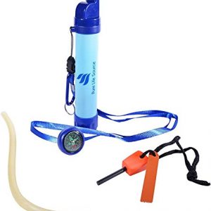 Water Filter Straw - Survival Pack with Accessories - Personal Reusable "Eco Friendly" Carbon Activator, Filters 9.9999% of water Borne Nasties, produces Clean Pure Safe Water, Long Life Span & approx