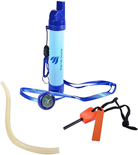 Water Filter Straw - Survival Pack with Accessories - Personal Reusable "Eco Friendly" Carbon Activator, Filters 9.9999% of water Borne Nasties, produces Clean Pure Safe Water, Long Life Span & approx