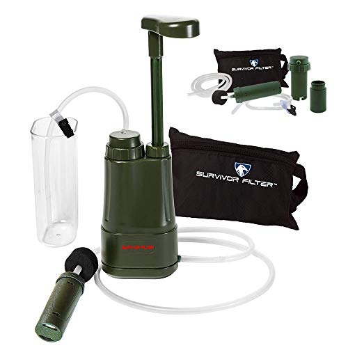 Survivor Filter PRO Hydration Extender Pump with Extra Filters and Backwashing System - 0.01 Micron Water Filter for Camping, Emergency Preparedness, Hiking and Emergency.