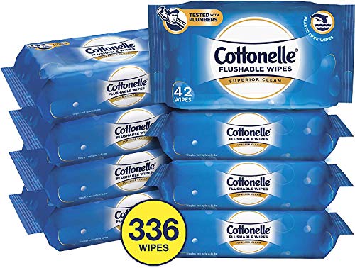 Cottonelle FreshCare Flushable Wipes for Adults, Wet Wipes, Alcohol Free, 336 Wet Wipes per Pack (Eight 42-Count Resealable Soft Packs), White