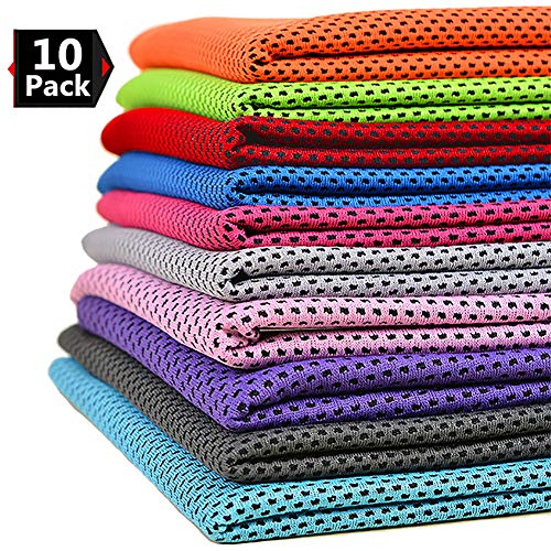 Peicees 10 Pack Microfiber Cooling Towels for Neck Sports Gym Workout Cooling Towel, Fast Drying Super Absorbent Compact Lightweight for Climbing Camping Travel Beach