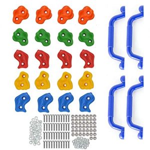 Premium 24 Piece Kids Rock Climbing Holds | 20 Stones and 4 Mounted Safety Handles