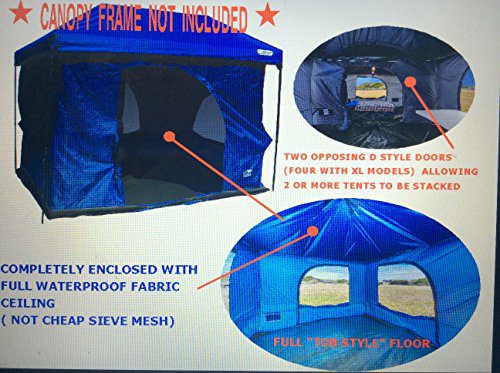 The Original-Authentic Standing Room Family Cabin Tent 8.5 FEET OF HEAD ROOM 2 or 4(XL models)Big Screen Doors Fast Easy SetUp,Fits Most 10x10 STRAIGHT Leg Canopy,FULL FLOOR, CANOPY FRAME NOT INCLUDED