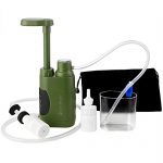 SurviMate Portable Water Filter Pump for Hiking Camping Travel Emergency use with Activated Carbon & 3 Filter Stages,2 Replaceable Pre-Filter (Green) (Pump)