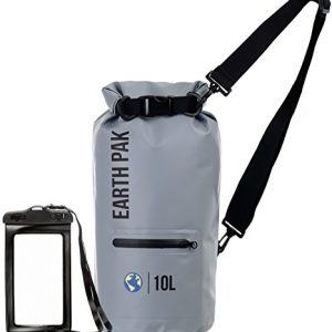 Earth Pak- Waterproof Dry Bag with Front Zippered Pocket Keeps Gear Dry for Kayaking, Beach, Rafting, Boating, Hiking, Camping and Fishing with Waterproof Phone Case
